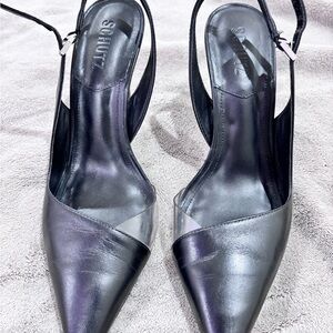 SCHUTZ Black Pointed Slingback Pumps with Clear Accent minor flaw near the heel